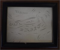 Early Caligraphy of Bird in Frame