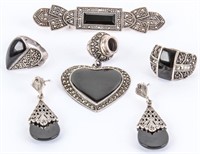 Jewelry Sterling & Onyx Earrings Brooch Rings +