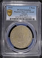 1915 SILVER OAXACA 2 PESO PCGS AU DETAIL