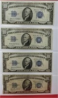 Eight 1934 Ten Dollar Silver Certificates