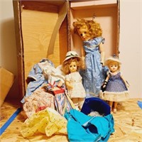 Vintage Dolls, Doll Case w/ Clothes