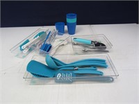Plastic Kitchen Bins with Blue Utensils