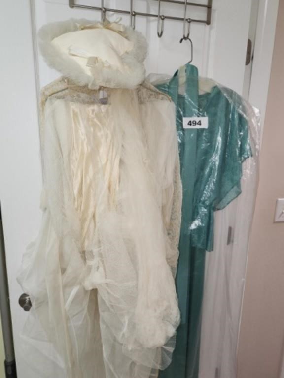 VTG. WHITE WEDDING DRESS & OTHER DRESS