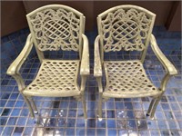 Lot of 4 Olive Green Metal Patio Chairs