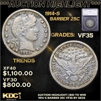 ***Auction Highlight*** 1914-s Barber Quarter 25c