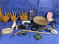 Wooden Bowl & Hands, Assort. Pencils, PVC,