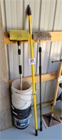 Car wash brushes w/ extended poles & buckets