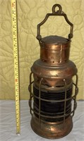 Copper Lantern with red glass 24" tall
