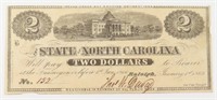 1863 $2 DOLLAR BANK NOTE STATE OF NORTH CAROLINA