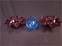 Pair of 9" cranberry Fenton Hobnail bowls with