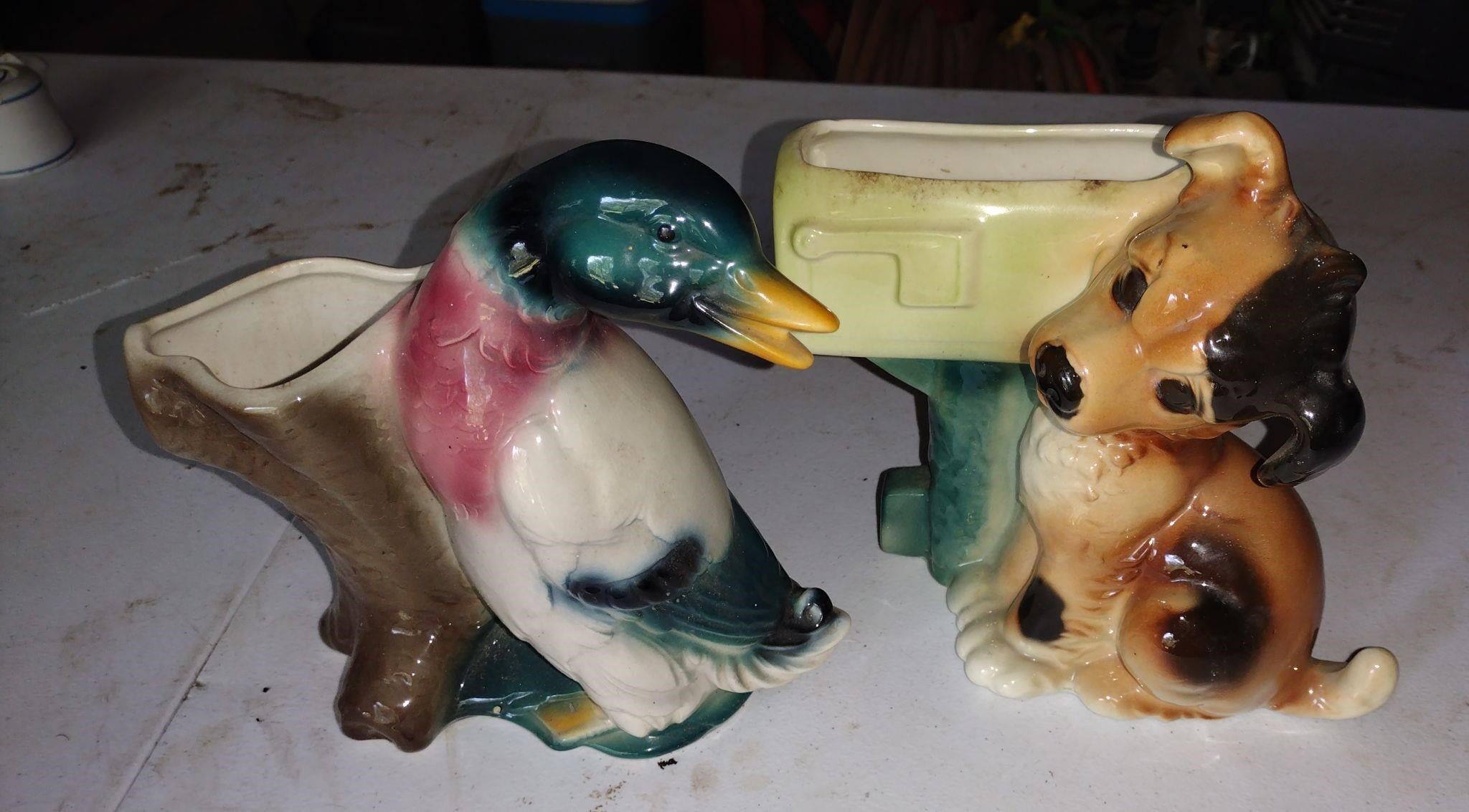 Two 1950s Flower Vases PUPPY & Duck McCoy?
