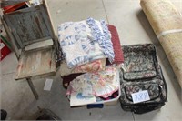OLD CHAIRS, LUGGAGE, MATERIAL, AFGHANS