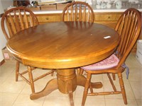 42" Round Oak Kitchen Table W/ 16" Popup Leaf &
