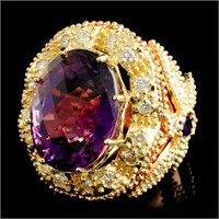 14K Gold Amethyst & Diamond Ring