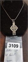 STERLING SILVER NECKLACE WITH CROSS PENDANT 28"