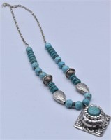 Western Style Silver & Turquoise Necklace Beads