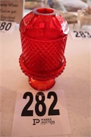 Red Glass Candle Holder (7" Tall) (Rm 7)