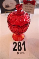 Vintage Red Glass Covered Candy Dish (8" Tall)
