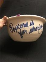 Large Popcorn is for Sharing Pottery Crock Bowl