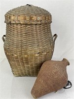 Stamped Native American Basket and Woven Seed Jar