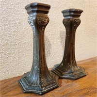 Bronze Tone Candle Holder Pair