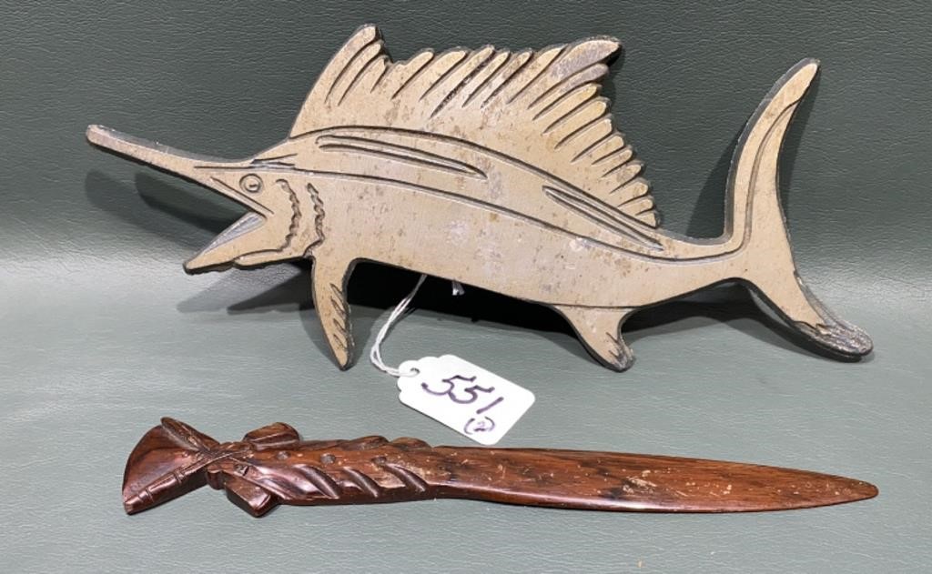 MARLIN LICENSE PLATE COVER & CARVED LETTER OPENER