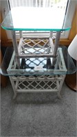 (2) Glass Top Bamboo Rattan Tables