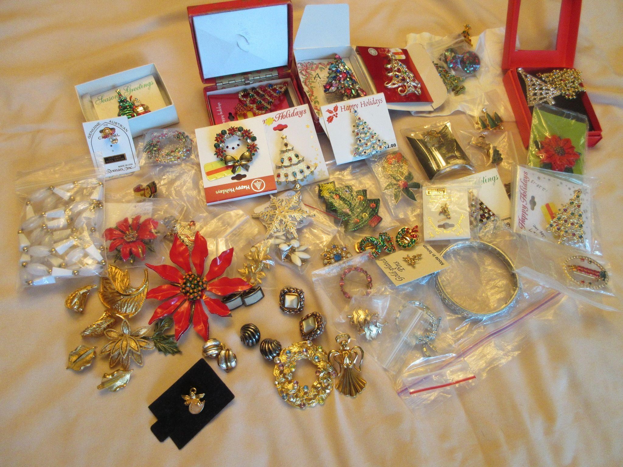 Christmas Jewlery- Pins, Brooches, Ear Rings, More