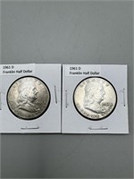 2 1961-D Franklin Silver Half Dollars