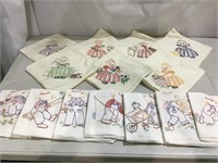 Embroidered tea towels:Denim Dan & Dutch Girl