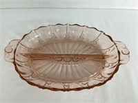 Pink Depression Glass Oval Divided Relish Bowl