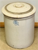 AWESOME ANTIQUE 10 GALLON STONEWARE CROCK W LID