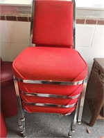 4 Vintage Red Metal Frame Cushioned Chairs
