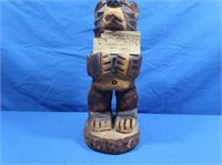 Handcarved Wooden Bear w/Go Away Sign