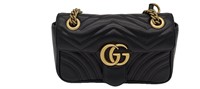 GG Black Quilted Leather Gold Emblem Purse