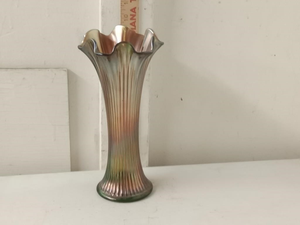 antique Northwood swung glass vase 9.5" amethyst &