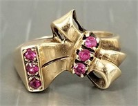 Vintage 10k gold bow motif ring set with pinkish