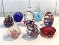 7 Art Glass Paperweights Some signed