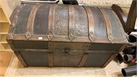 Antique 1890 trunk, small size, pressed aluminum