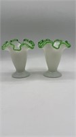 2- Small Fenton Emerald Crest Footed Bowls