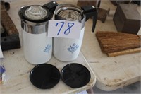 2 CORNINGWARE COFFEE POTS, 1 MISSING LID