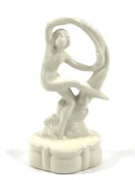 Deco Ceramic Nude Dancer w Scarf Figurine