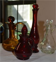 Beautiful vtg amber and ruby Cruet Lot