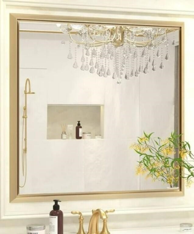 36x36 Inch Bathroom Mirror for Wall- Gold