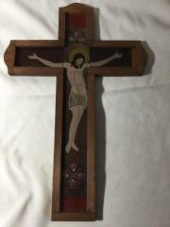 Wooden Crucifix with hand-painted Plexiglass