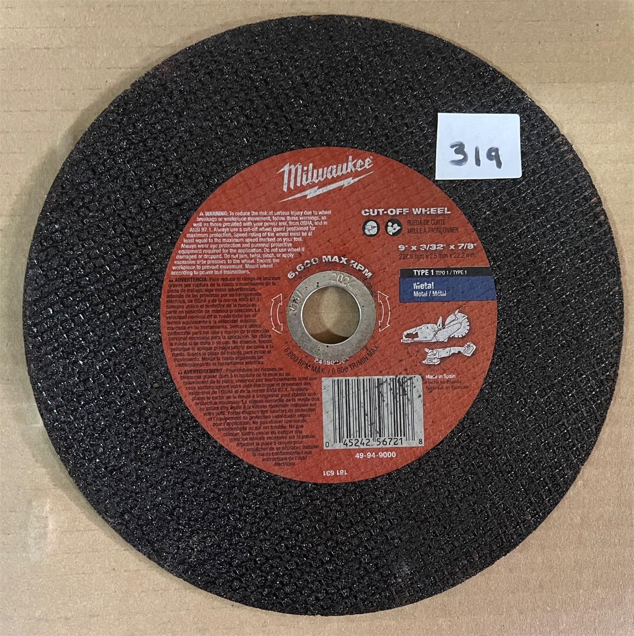 Milwaukee Cut Off Wheel, 9'x3/32"x7/8"