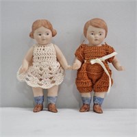 Pair of Ceramic Hand Painted Jointed Dolls 4.5"