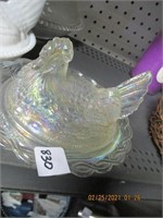 Opalescent Clear Glass Hen on Nest