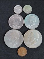 GROUPING OF COINS: 2 IKE DOLLARS,