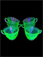 Uranium Glass federal Love birds pattern teacups